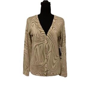 Josephine Chaus Viscose Silk Sweater Cardigan Size Small S Gold Abstract NWT